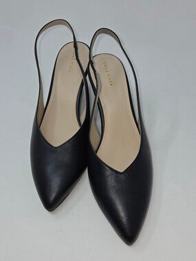 Cole Haan Womens Black Leather Elnora Slingback Wedge Shoe, Size 9.5, NWOT